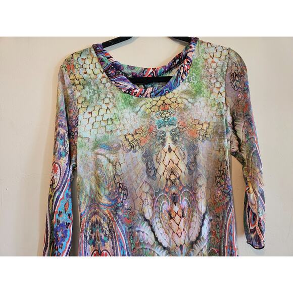 WOMEN'S COCO AND CARMEN sheer patterned lettuce trim dress, Y2K, Sz S/M - Picture 2 of 5